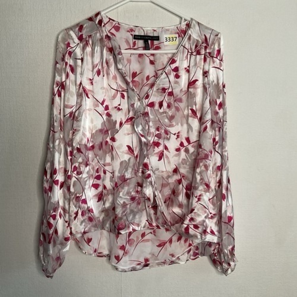 White House Black Market Long Sl V-Neck Burnout Surplice Blouse Women 10 Vietnam